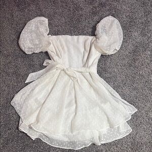 B. Smart White Puff Sleeve Strapless Sundress